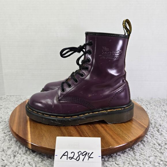 Vtg Dr. Martens Made in England 1460 Purple Leather Trench Combat Boot UK 3 US 5